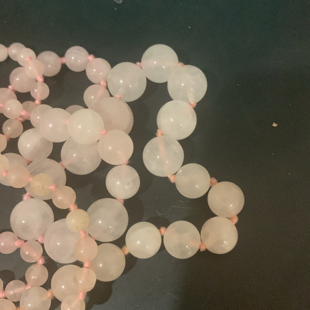Vintage Rose Quartz Single Strand Hand Knotted Graduated Beads Necklace 34” - Picture 11 of 14